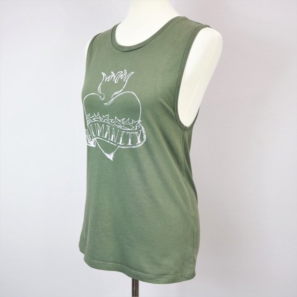 Bella Canvas Olive Green Humanity Heart Thorns Graphic Tank Top Women’s Size M - Picture 5 of 16